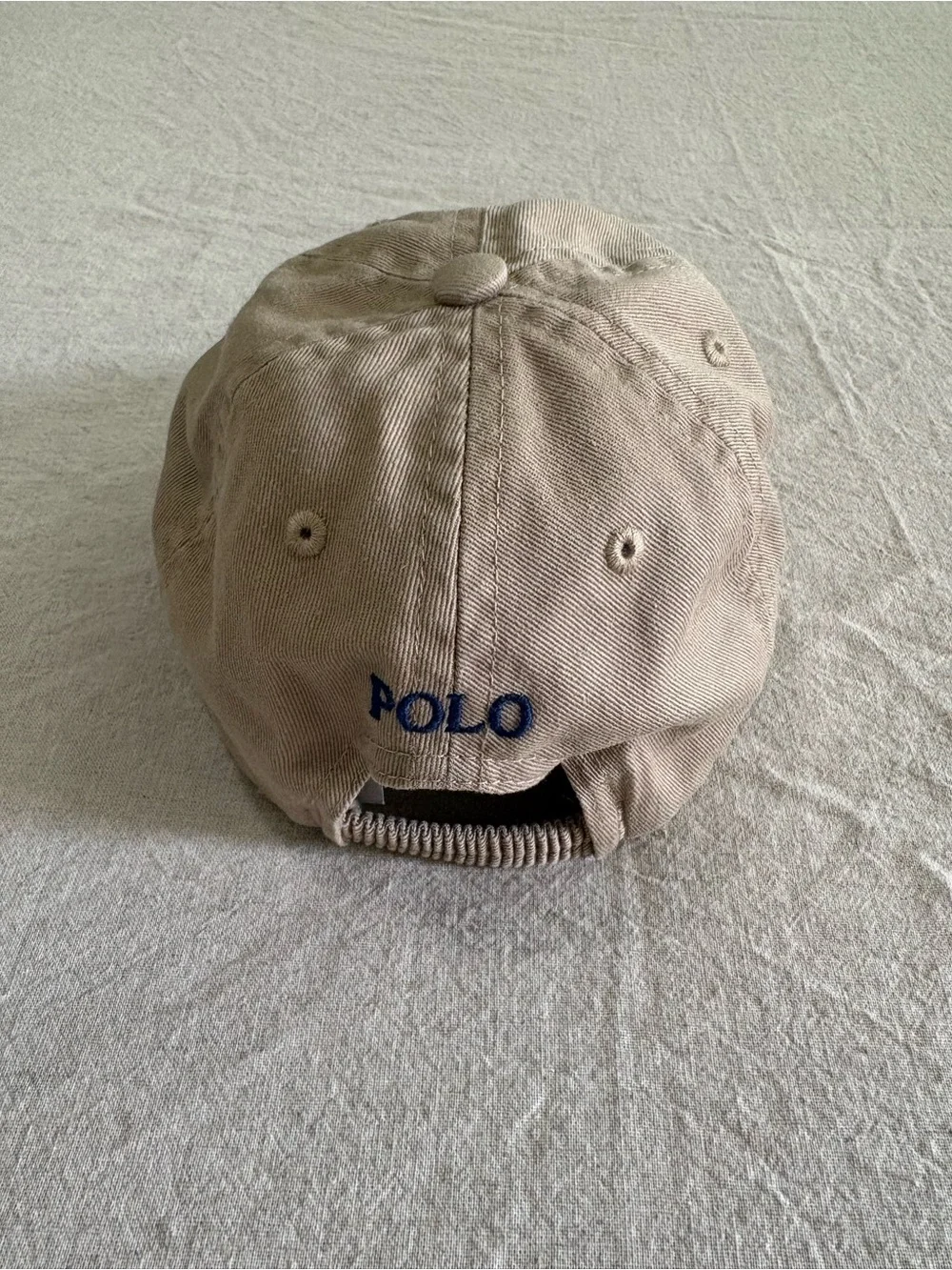 Ralph Lauren Tan Cotton Ball Cap with Navy Blue Logo